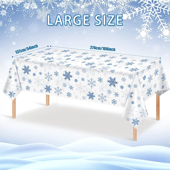 3 Pieces Snowflake Christmas Party Tablecloth Decorations, Plastic White - Image 2