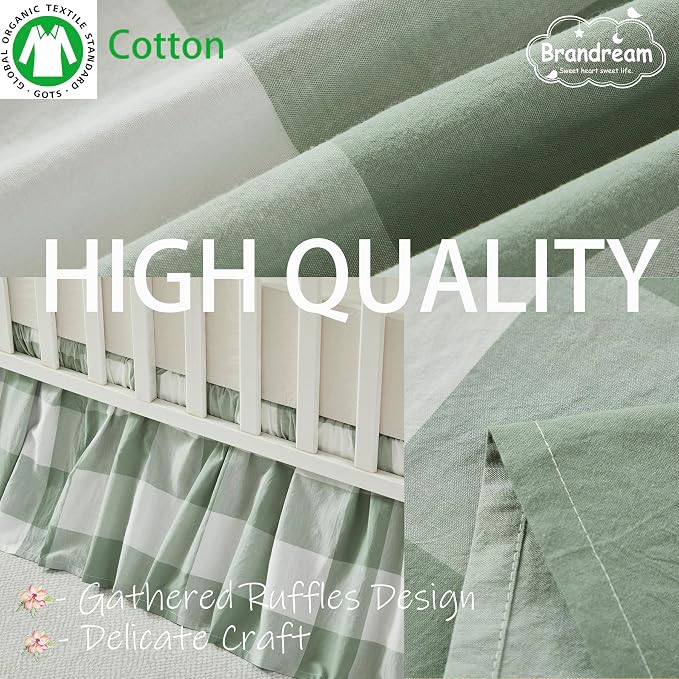 Brandream Gingham Gathered Crib Skirt, Baby Boy, Baby Girl, Gender Neutral Crib - Image 3