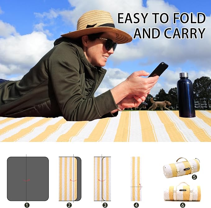 HX&OD Extra Large Picnic Outdoor Blanket, 80”x60” Waterproof Picnic Mat - Image 8