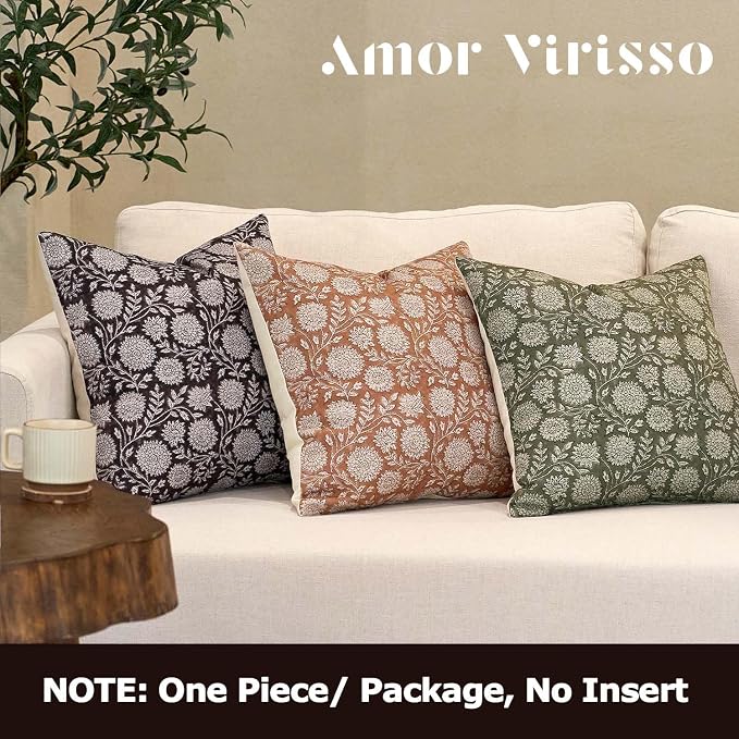 Amor Virisso Floral Throw Pillow Covers 20x20 Block Print Pillow Covers Vintage - Image 4