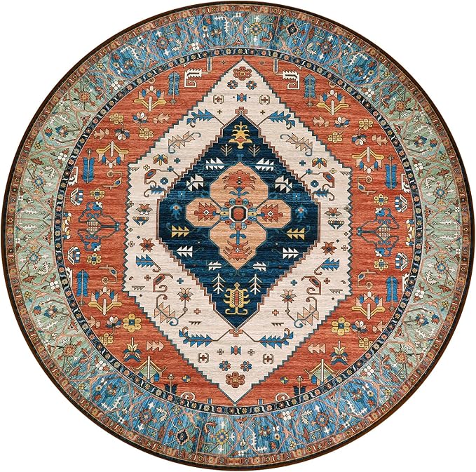 Lahome Boho Washable 5Ft Round Area Rug, Non-Slip Throw Untra-Thin Round Carpet - Image 10