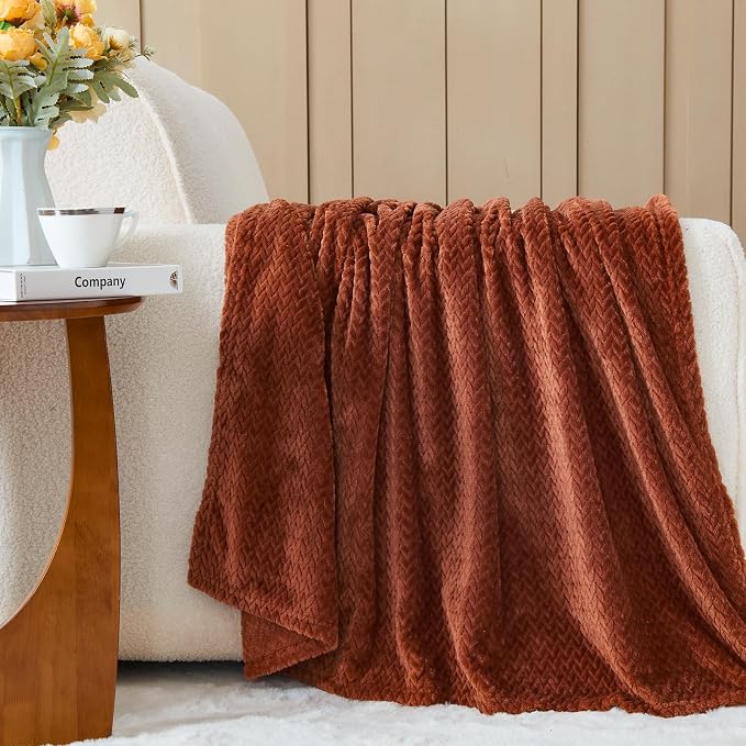 NEWCOSPLAY Super Soft Throw Blanket Coffee Premium Silky Flannel Fleece Leaves - Image 2