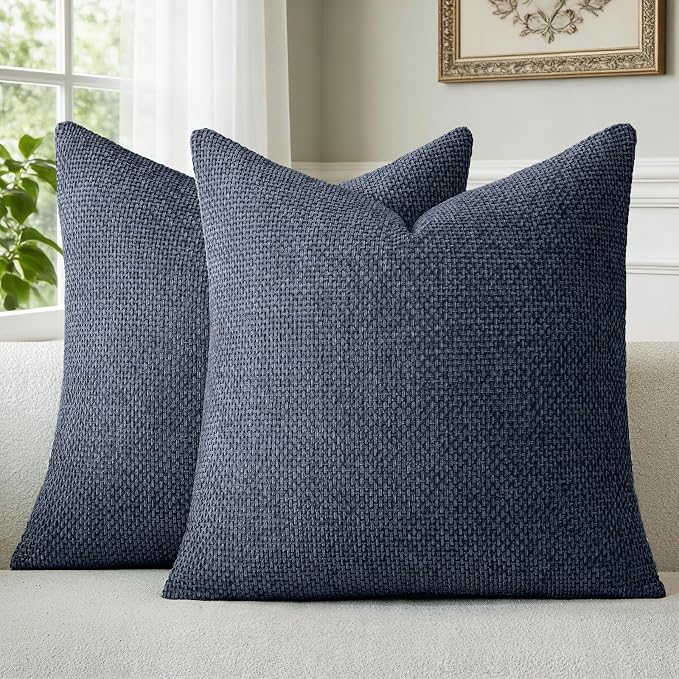 a moment Dark Blue Chenille Throw Pillow Covers 22x22 Inch Pack of 2 Modern by amoment