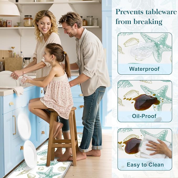 Kitchen Mats for Floor Cushioned Anti Fatigue Sets of 2 Beach Theme Kitchen - Image 4