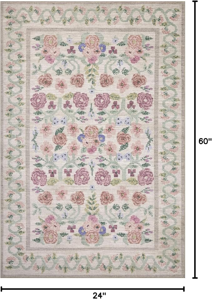 Loloi Rifle Paper Co. Rosa Collection RSA-01 Ivory 2'-0" x 5'-0" Accent Rug - Image 2