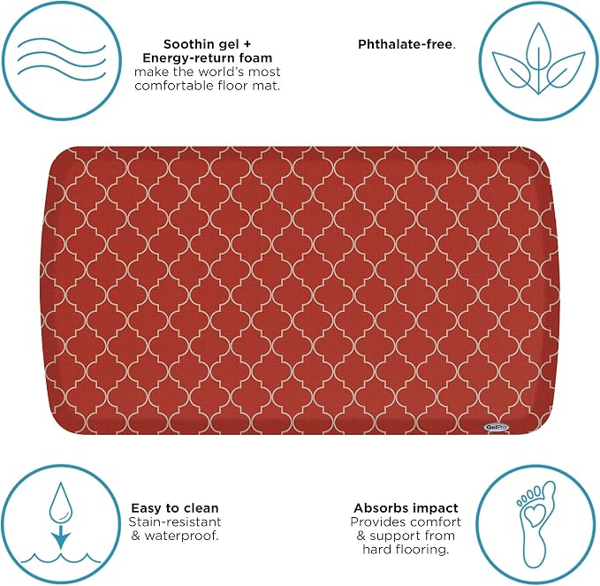 GelPro Elite Premier Anti-Fatigue Kitchen Comfort Floor Mat, Trellis Red Chile - Image 6