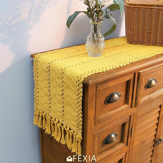 Yellow Table Runner with Tassels 90 Inches Long - Image 5