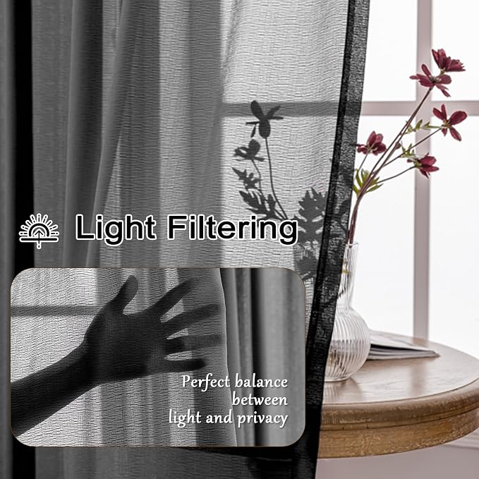 MAIHER Pinch Pleat Curtains 84 Inches Long, Light Filtering Breathable Black - Image 3