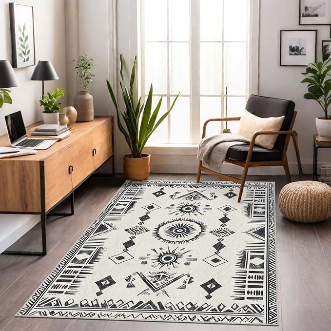 5x7 Western Area Rug Southwestern Tribal Black White Rug Non Slip Low Pile - Image 4