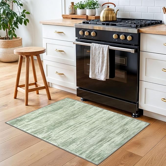 2x3 Modern Abstract Rug for Entryway, Light Sage Green and Ivory Super Soft - Image 3