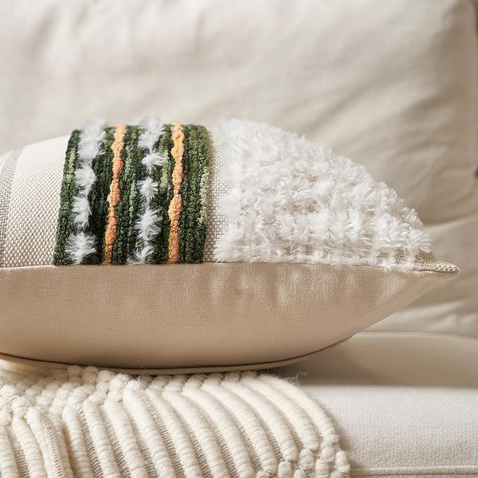 Aeckself Boho Chenille Tufted Throw Pillow Covers 18x18 Inch Set of 2, - Image 3