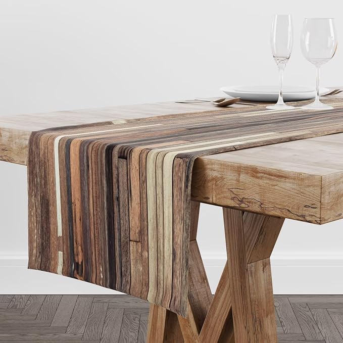 Rustic Wooden Barn Door Table Runner Wood Plank Brown Barnwood Country Lodge - Image 2