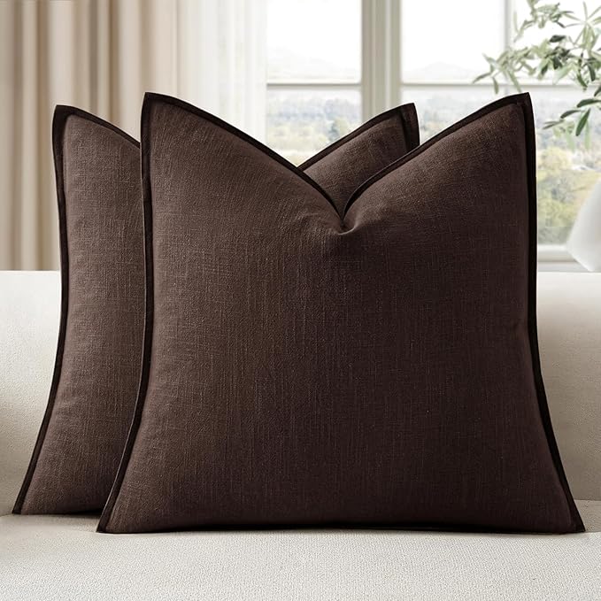EMEMA Throw Pillow Covers Decorative Linen Pillow Covers 22x22 Inch Dark Brown by EMEMA