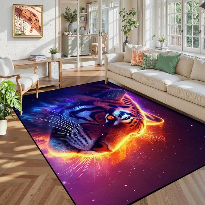 5' X 7' Galaxy Tiger Rug 3D Fierce Tigers Area Rugs - Image 4