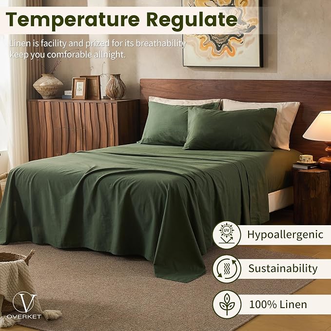 100% Linen Sheets King Size, Breathable & Durable 4-Piece Bed Flax Sheet Set - Image 5