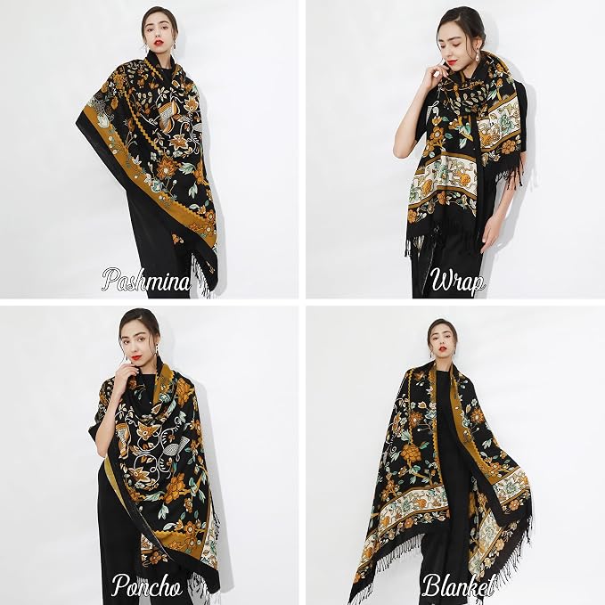 DANA XU 100% Merino Wool Extra Large Pashmina Blanket Travel Scarf Cashmere Wrap - Image 5