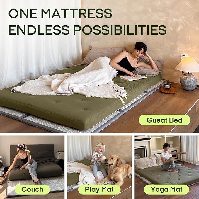 ZonLi Japanese Floor Futon Mattress Full Size 75"x 54", 100% Cotton Cover 4'' - Image 5