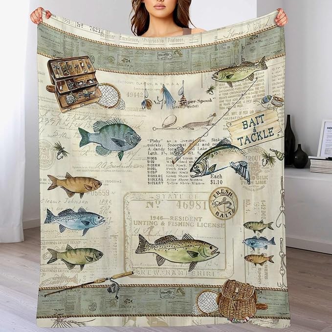 Fishing Blanket Fishing Gifts for Men Fish Throw Blanket Fishing Blanket for - Image 4