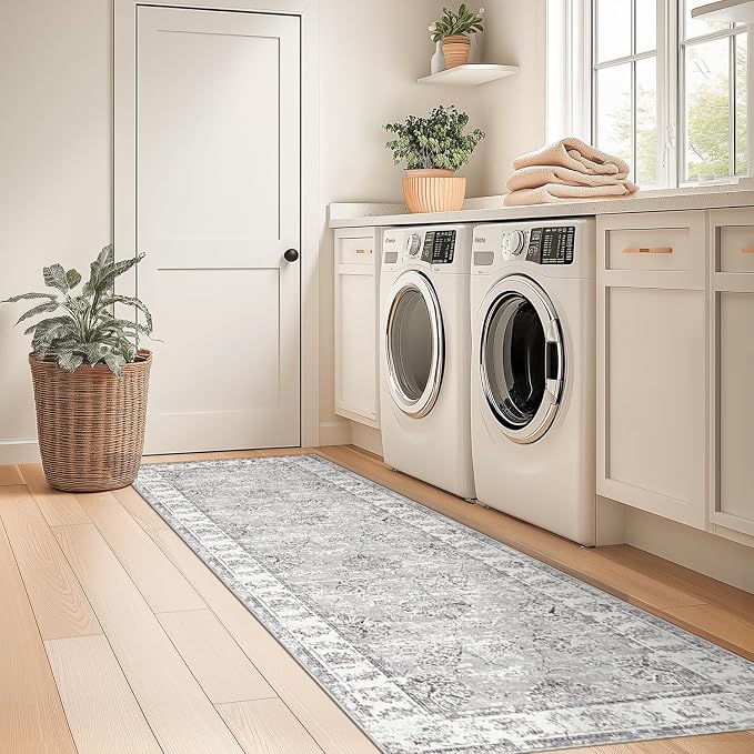 jinchan Fiora Hallway Runner Rug 2x10 Machine Washable Runner Rug Grey Vintage - Image 3