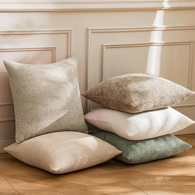 a moment Taupe Chenille Throw Pillow Covers 12x20 Inch Pack of 2 Modern - Image 5