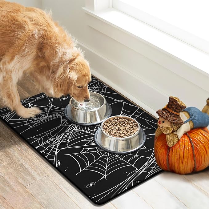 Halloween Dog Food Mats for Floors, Absorbent Dog Bowl Mat for Food and Water - Image 2