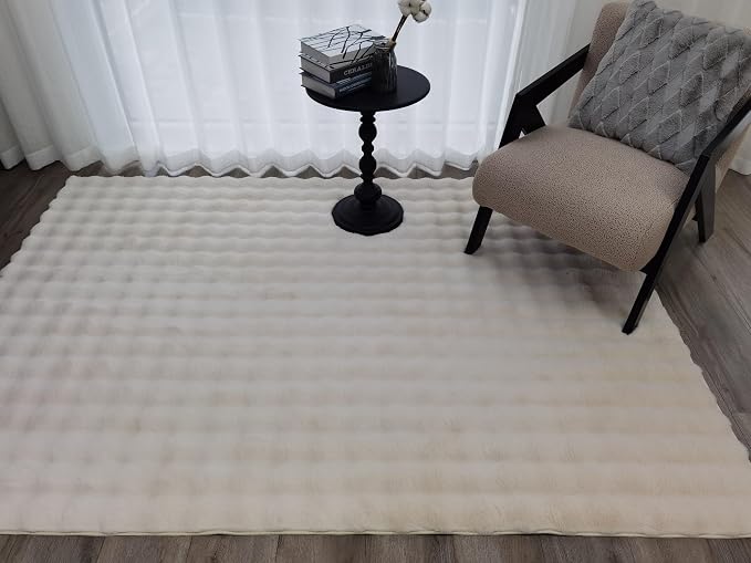 GLORY RUGS Area Rugs Bubble Soft Faux Rabbit Fur Rug 5x7 Polar Beige Plush - Image 5