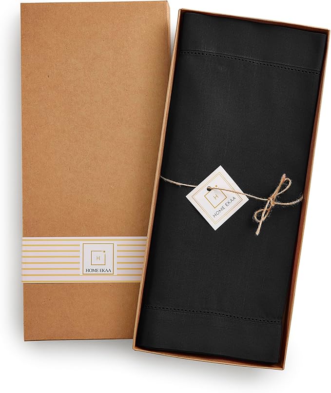 Home Ekaa Black Table Runner 90 Inch–Cotton Linen Hemstitch Washable Table - Image 6