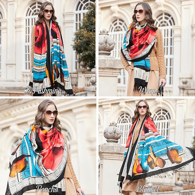 DANA XU 100% Merino Wool Extra Large Pashmina Blanket Travel Scarf Cashmere Wrap - Image 5