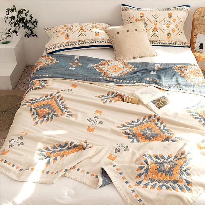 100% Cotton Throw Blankets for Couch Bed Chair Sofa, Cotton Quilt Throw Woven by MSGKVHomeTextiles