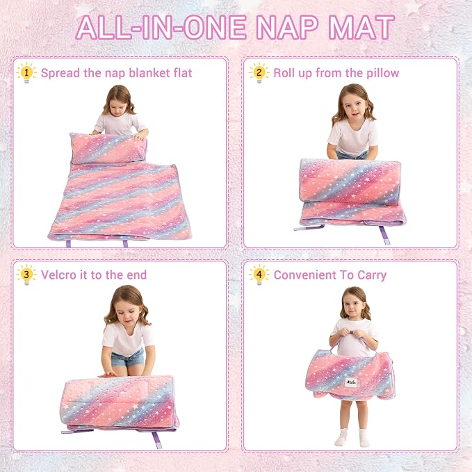Toddler Nap Mat with Pillow and Blanket, Extra Large Rolled Napping Mats - Image 9