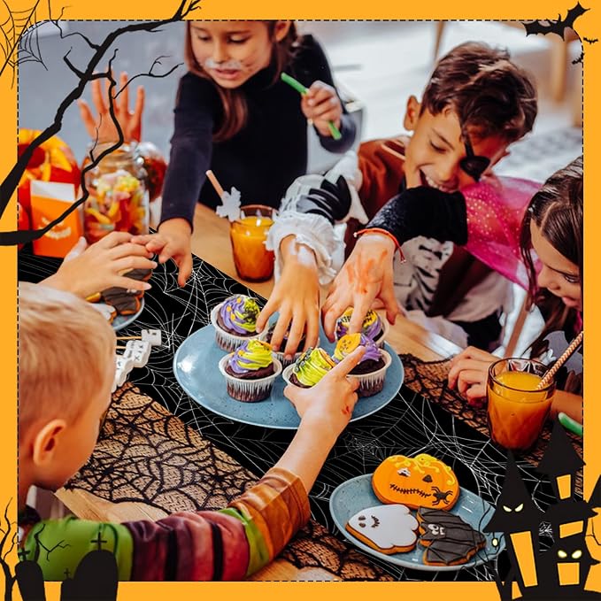 Happy Halloween Table Runner Horror Black Spider Web Kitchen Dining Table - Image 3