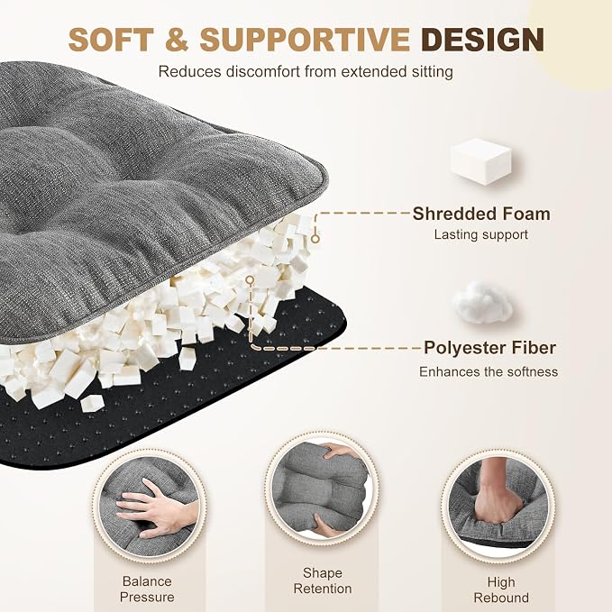 downluxe Indoor Chair Cushions for Dining Chairs, Tufted Overstuffed Textured - Image 3