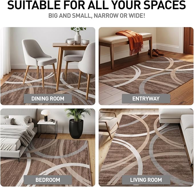 Rugshop Modern Wavy Circles Design Area Rug, Carpet - Image 3