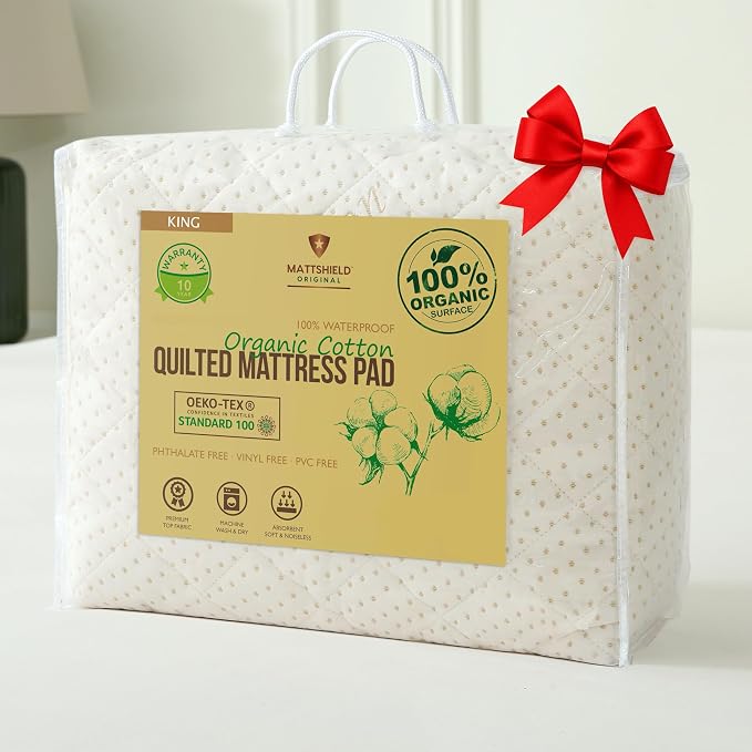 Luxury Quilted Organic Cotton Mattress Protector King by MATTSHIELDORIGINAL