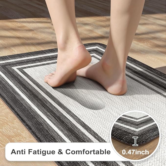 KIMODE Anti Fatigue Kitchen Mats, Non Slip Farmhouse Kitchen Rugs Sets 2 Piece - Image 2