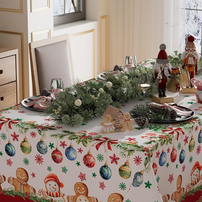 XCHI Gingerbread Man Snowman Tree Winter Tablecloth Square Christmas Table - Image 3