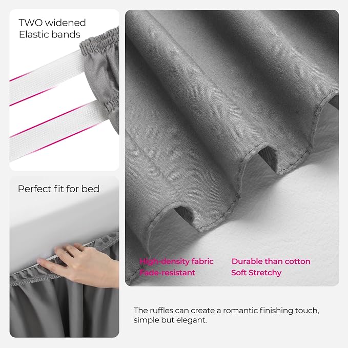 RIMELA Grey Queen Size Bed Skirt 15 Inch Drop, Elastic Bed Skirting, Light Gray - Image 9