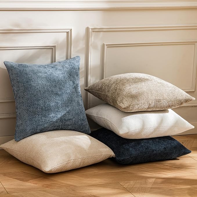 a moment Blue Chenille Throw Pillow Covers 20x20 Inch Pack of 2 Modern - Image 5