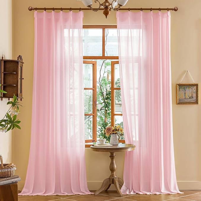 MAIHER Pink Pinch Pleat Sheer Curtains 84 Inches Long - Image 9