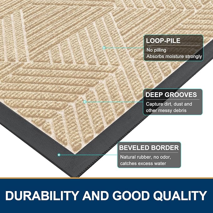Smiry Half Circle Front Door Mat Outside Entrance, Heavy Duty Sturdy Natural - Image 4