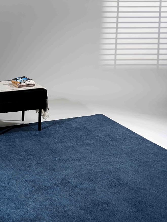 Rugsotic Carpets Hand Knotted Gabbeh Wool 6'x9' Area Rug Solid Blue L00111 by GetMyRugsLLC