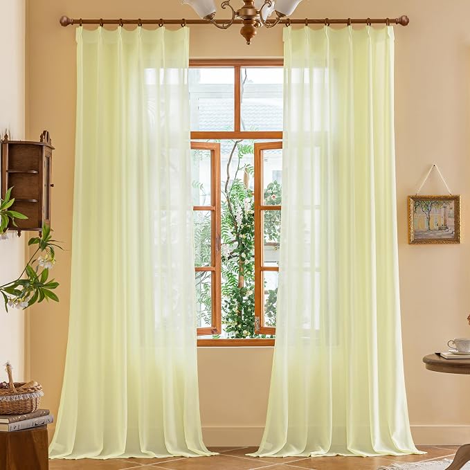 Light Yellow Pinch Pleat Curtains 108 Inches Long - Image 9