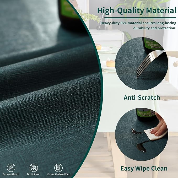 Square Table Cloth, 100% Waterproof Tablecloth Oil Proof Spill Proof Vinyl - Image 3