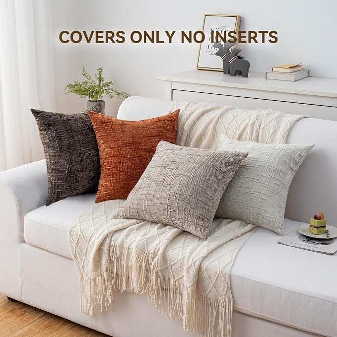 Decorative Throw Pillow Covers 20x20 Inch Set of 4, Soft Solid Farmhouse - Image 4