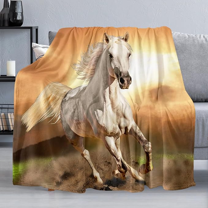 White Horse Throw Blanket for Couch, Super Soft Fuzzy Throws Warm Comfortable by Dtccet