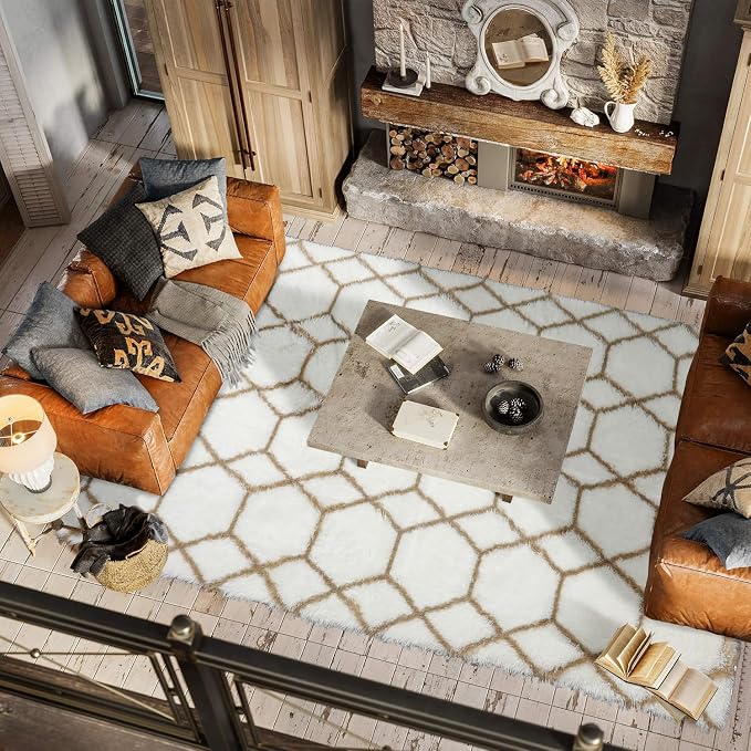 ONASAR Area Rugs for Bedroom Living Room, Washable 4x6 Fluffy White and Beige - Image 3