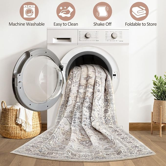 Runner Rug Kitchen Washable Rugs: 3x8 Non-Slip Boho Soft Vintage Stain - Image 2