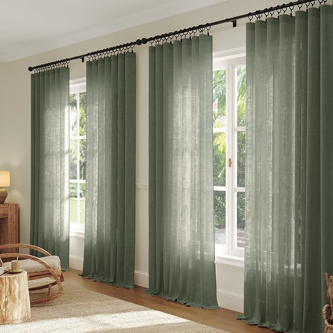 Anmao Natural Linen Curtains for Living Room 45 Inch Length 2 Panels Set - Image 5