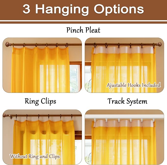 MAIHER Pinch Pleat Sheer Gold Curtains 84 Inches Long - Image 2
