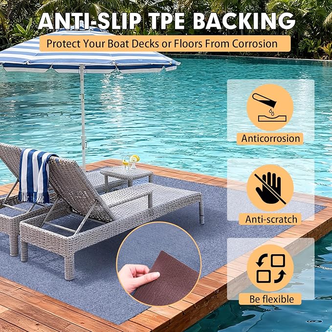 Marine Carpet, 6 FT x 14 FT Blue-Gray Indoor Outdoor Carpet 0.2" Thick Boat - Image 5